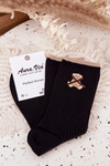 Cotton Socks Striped With Bear Black