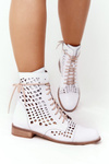 Zazoo 2627 Ażurowe Skórzane Botki Białe