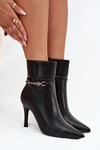 Women's ankle boots on heel with strap and silver element heated black Bellisse