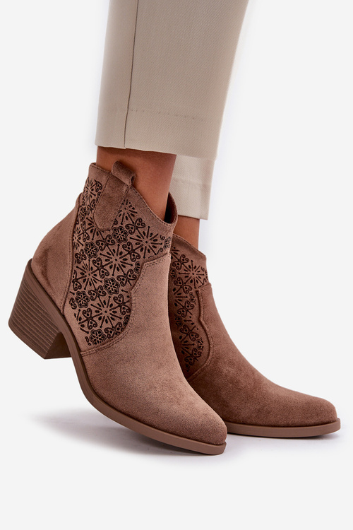 Botki Kowbojki Eko Zamszowe Ażurowe S.Barski HY42-944 Brązowe