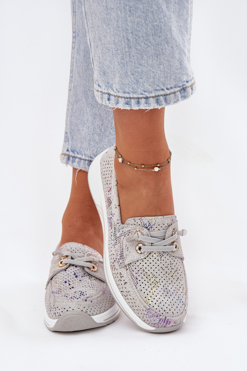 Suede Shoes Made Of Natural Leather On Platform Artiker 56C2104 Gray