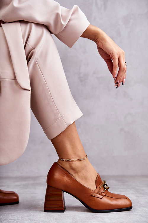 Leather Pumps With Chain Laura Messi 2514 Camel