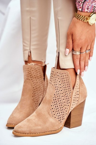 Women's Stiletto Boots Suede Openwork Beige Shades