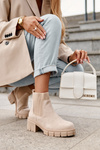 Elastic Insert Suede Boots Beige Anyfer