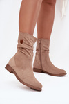 Insulated Women's Boots With Ruched Shaft Flat Heel Beige Krisia