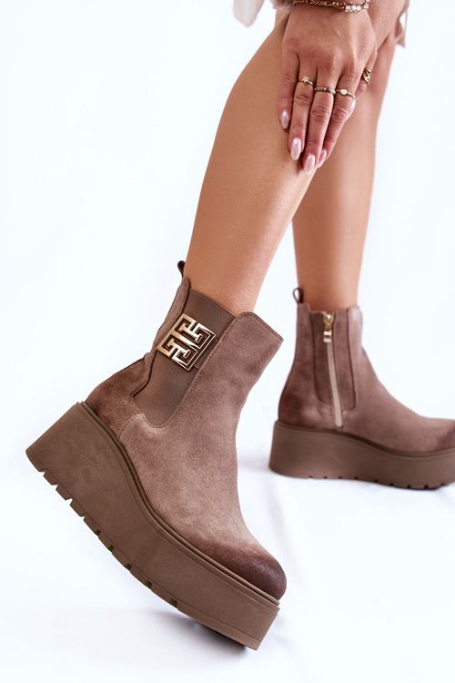 Women's Suede Boots On The Massive Platform Bright brown Savira