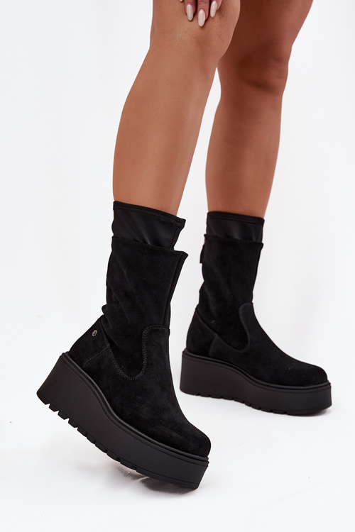 Women's Leather Suede Ankle Boots on Chunky Platform Maciejka A7161-20 Black