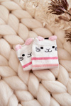 children's striped socks with a teddy bear Beige White and pink
