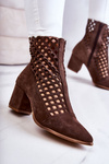 Suede Openwork Boots On High Heel Nicole 2638 Dark brown