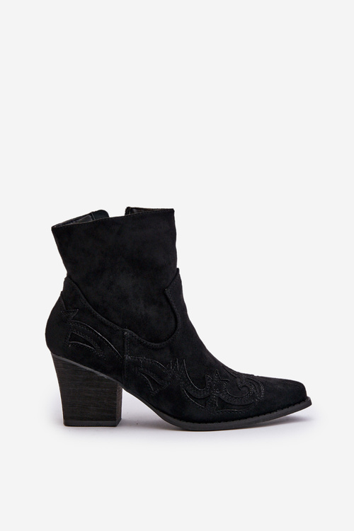 Cowboy Ankle Boots With Heel Eco Suede Black Arabelline