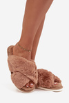 Furry Women's Slippers With Intertwined Straps Camel Quenelle