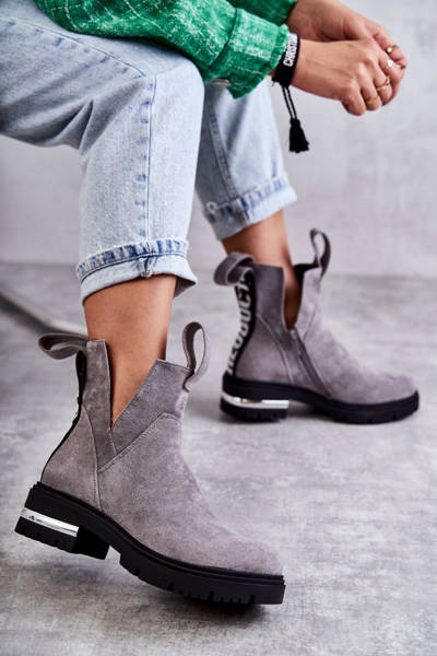 Suede Booties With Cutouts Grey Elvera