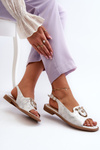 Elegant Women's Sandals with Gold Decoration on Flat Heel Silver S.Barski KV27-053