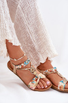 Women's Flat Sandals With Woven Strap And Decoration Artiker 56C1316 Gold