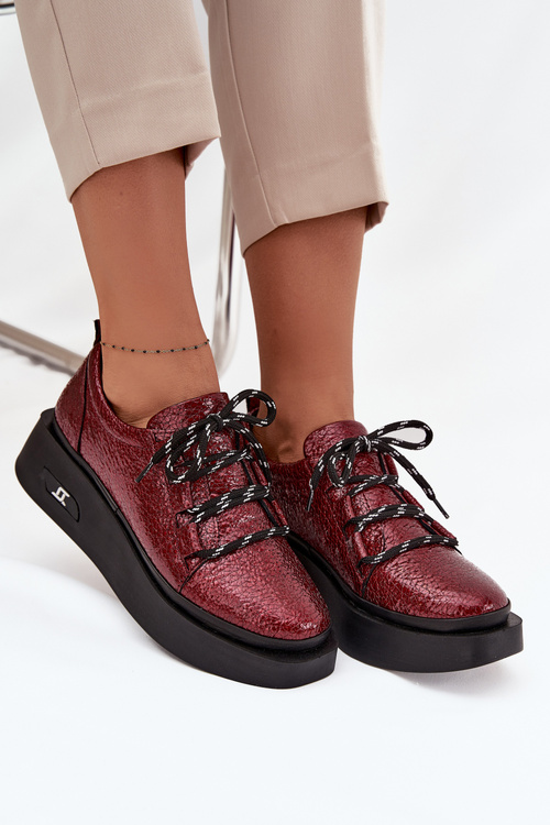 Leather Patent Leather Women's Loafers On Platform Artiker 57C2046 Burgundy