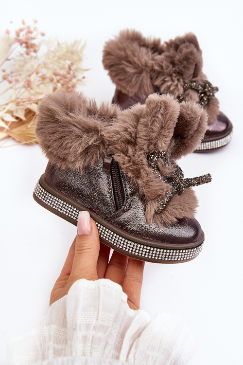 Children's snow boots with fur and zipper brown Hanija