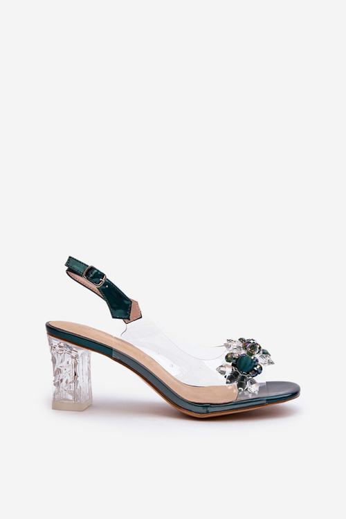 Transparent sandals on a heel with decorations in green D&A MR38-D1