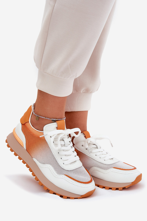 Buty Sportowe Damskie Skóra Naturalna Siateczka Pomarańczowe Vinceza 66775