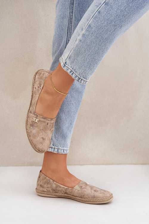 Elegant Suede Espadrilles With Flowers Women Beige Zazoo 10177