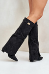 Women's Eco Suede Boots With Rolled Shaft On Heel Black Bralise