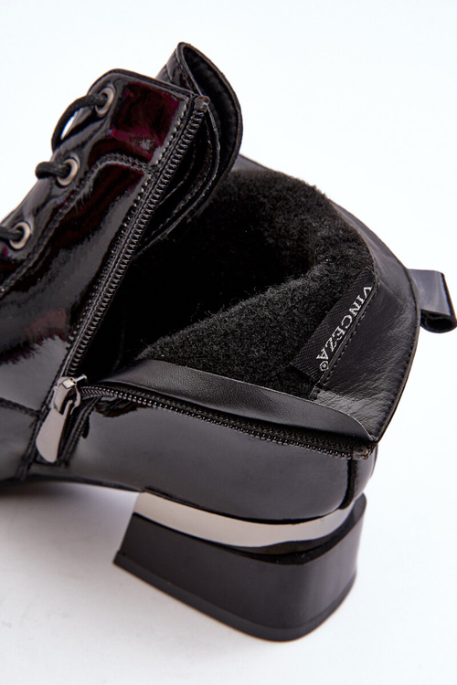 Lacquered Warm Laced Boots Black Cathrine