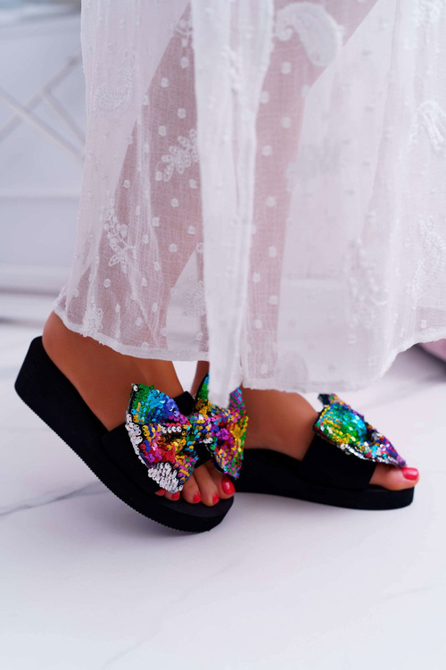 Women's Foam Platform Flip Flops Cocard Iridescent Sequins Meow