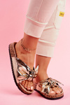 Women's Slides With Big Bow Gold Lovely Time