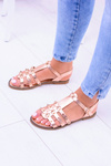 Women's Sandals with Studs Aglet Pink Gold