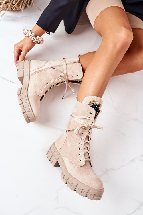 Suede Insulated Boots With Decorative Stones Beige Hadley