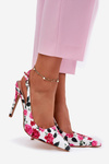 Embellished High Heels Sandals With Roses White Vevessa