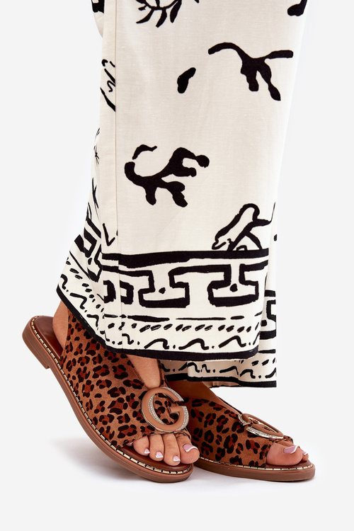 Flat Sandals With Decoration Leopard Brown Haliones