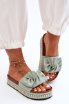 Women's Suede Slippers With Bow Green Lauria