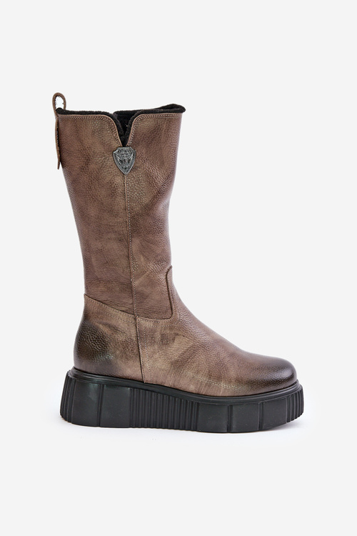 Zazoo 70121 Leather Women's Boots With Wool Brown