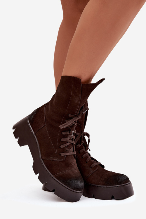 Women's Workery Boots Made of Natural Suede Zazoo 976 Chocolate