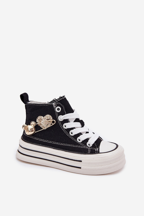 Children's High Sneakers With Gold Decoration Black Elvena