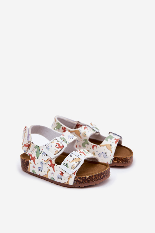 Dziecięce Sandałki Korkowa Podeszwa Klamry Dinozaury Multikolor Thessa