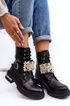 Lined Women's Work Boots Decorated Black Venizi