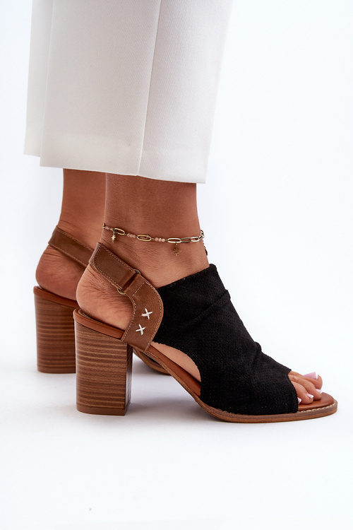 Damskie Sandały Słupek Ażurowe Czarne Rosca 24SD35-7184