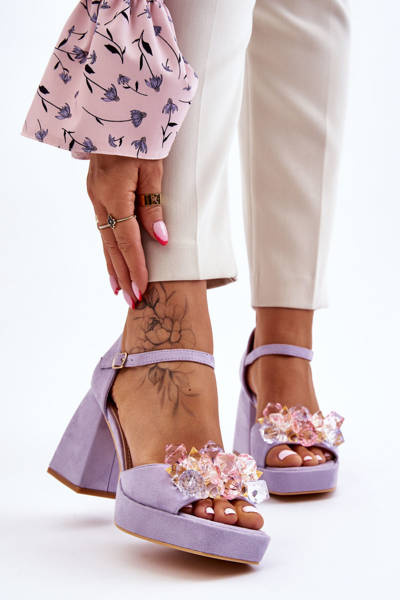 Fashionable Sandals With Crystals On Chunky Heels Violet Garrett