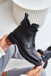 Leather Ankle Boots With Flat Heel Warm Black Komisa
