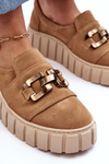 Women's Suede Shoes on Platform with Decoration Dark Beige Lewski 3398