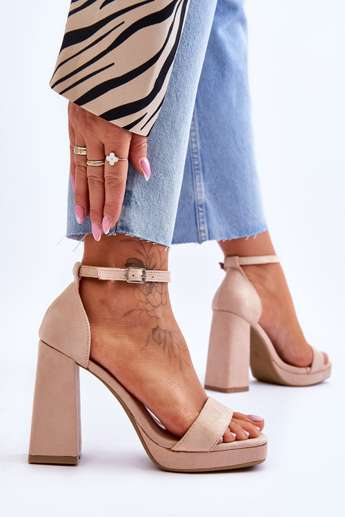 Fashionable Suede Square Heel Sandals Beige Merila