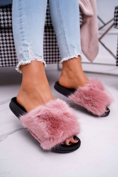 Women's Flip Flops with Fur Pink NiceFur