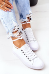Women's Classic Sneakers White With Silver Eyelets Ecoma