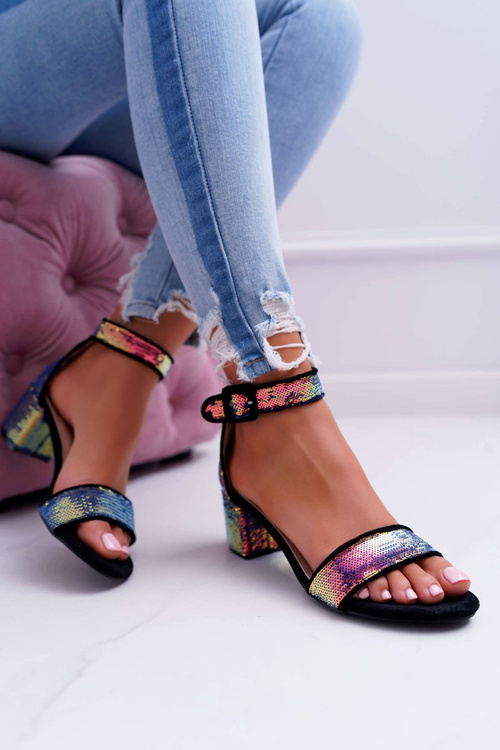 Lu Boo Iridescent Sequins Black Tindal Women's Stiletto Sandals