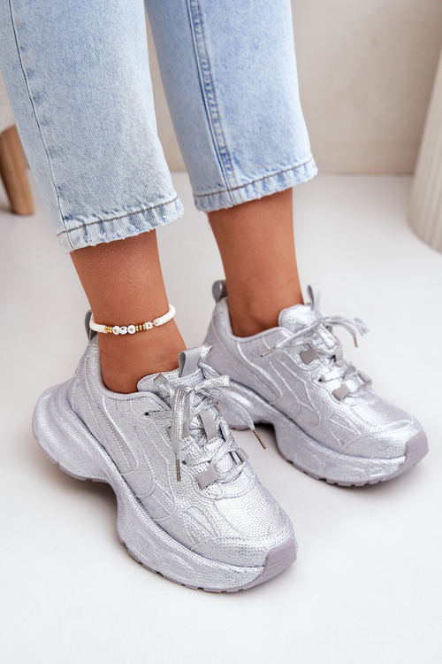 Women's Sneakers Decorated with Rhinestones Silver Porrot