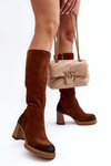 Women's Suede Knee-High Boots with Heel Lemar Dark Brown Ceraxa