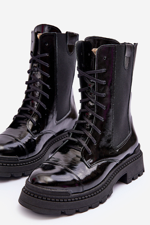 Leather Women's Lace-up Ankle Boots Black Nicole 2836