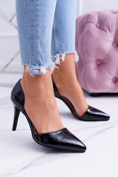 Women's Stilettos Black Lacquered Cutout Miss Eli