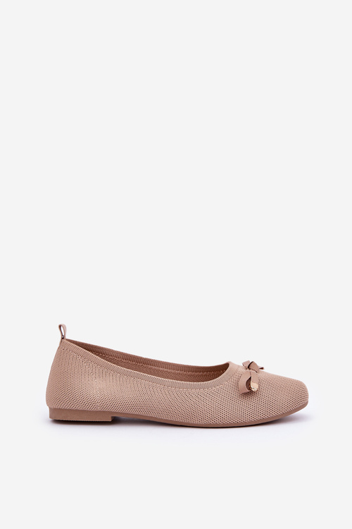 Mesh Ballet Flats With Bow Beige Bianila